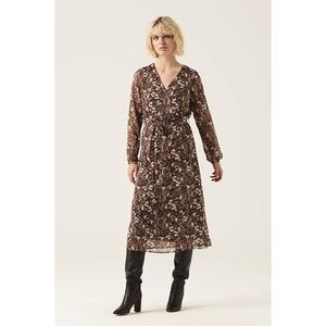 Garcia De La Cruz Women's Floral V-Neck Sheer Sleeve Midi Dress